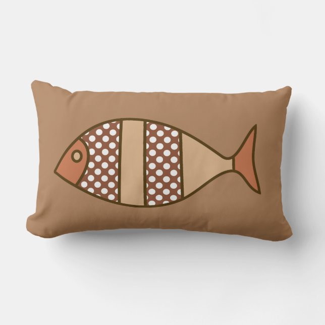 Retro Modern Fish, Tan, Beige och Light Brown Lumbarkudde (Framsida)