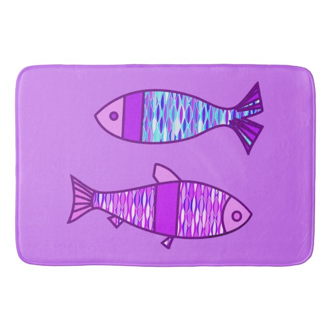 Retro Modern Fish, Violet och Amethyst Lila Badrumsmatta (Framsidan)