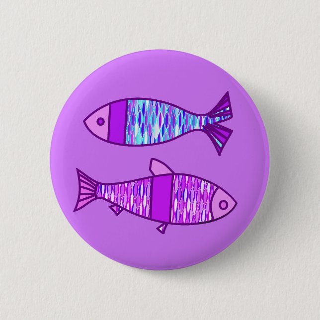Retro Modern Fish, Violet och Amethyst Lila Knapp (Framsida)