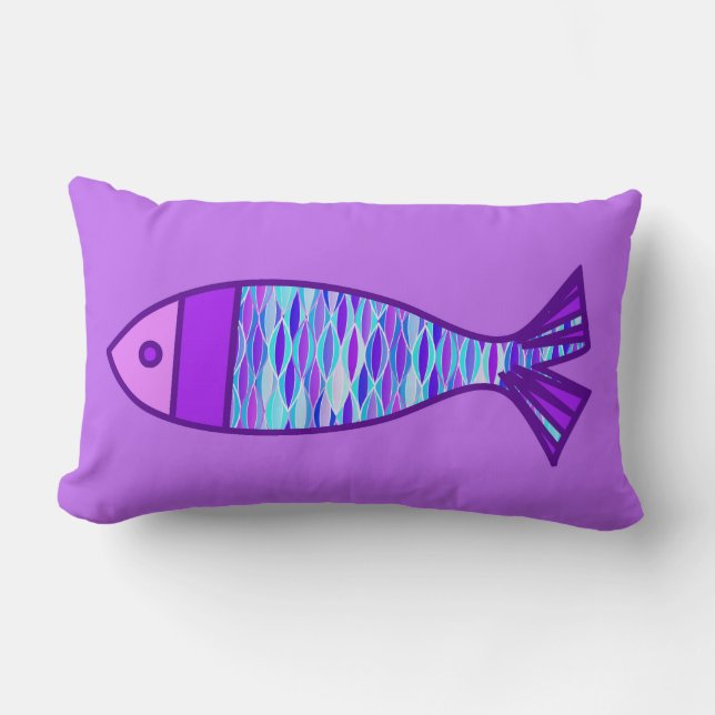 Retro Modern Fish, Violet och Amethyst Lila Lumbarkudde (Framsida)