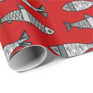 Retro modern fisk, djupt - rött och grått/grå f presentpapper