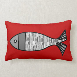 Retro modern fisk, djupt - rött och grått/grå färg lumbarkudde