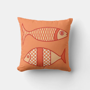 Retro Modern fisk, Light Coral Orange & Tangerine Kudde
