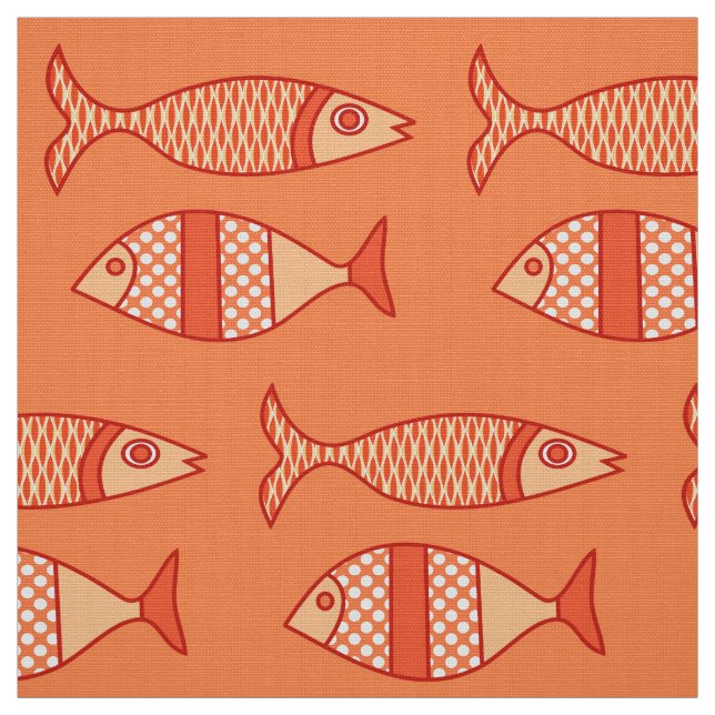 Retro modern fisk, ljus korallorange & Tangerine Tyg (Provkarta)