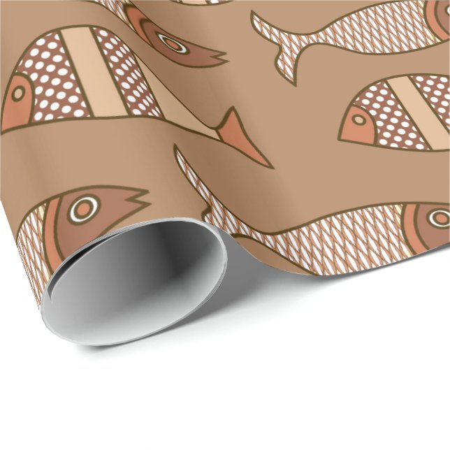 Retro Modern Fisk, Tan, Beige och Ljusbrun Presentpapper (Rullad Hörn)