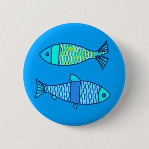 Retro modern fisk, turkos och Cerulean blått Knapp
