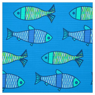 Retro modern fisk, turkos och Cerulean blått Tyg