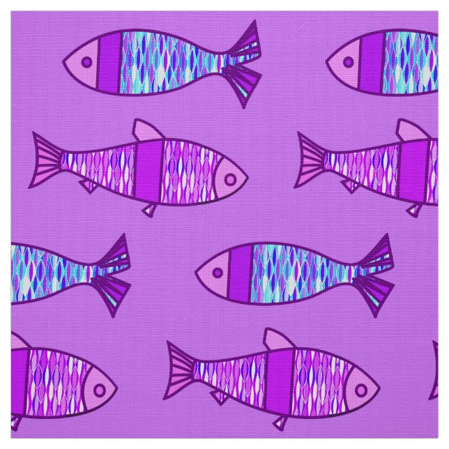 Retro Modern Fisk, Violett, och Ametist Lila Tyg (Provkarta)