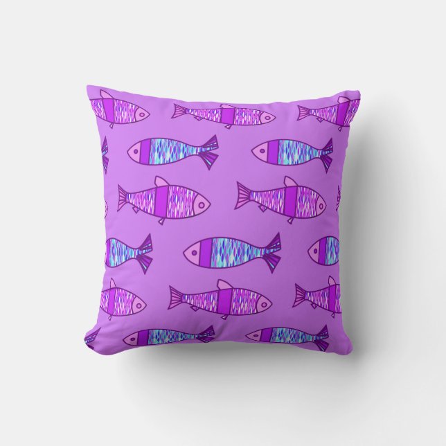 Retro Modern Fisktryck, Amethyst Lila Kudde (Framsida)