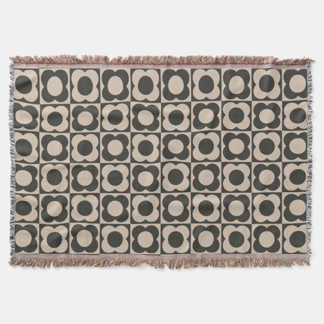 Retro modern -Flower Checkerboard - neutral taupe  Filt (Framsidan)