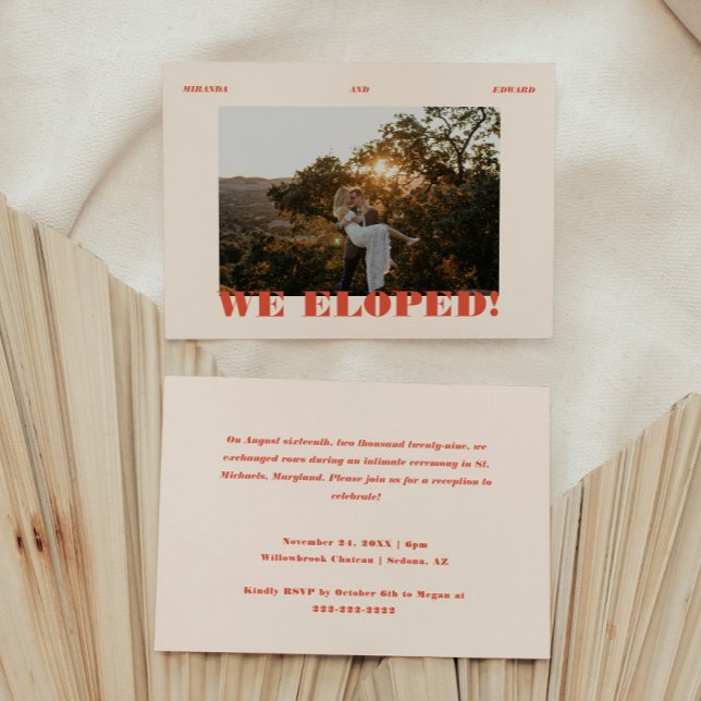 Retro Modern Foto Bröllopsfirande Efter Elopement Inbjudningar (Skapare uppladdad)
