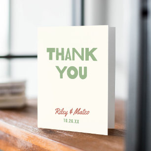 Retro Modern Funky Jordtoner Bröllop Tack Kort