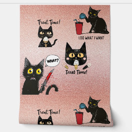 Retro Modern Funny Whimsical Black Cat - Pinkish