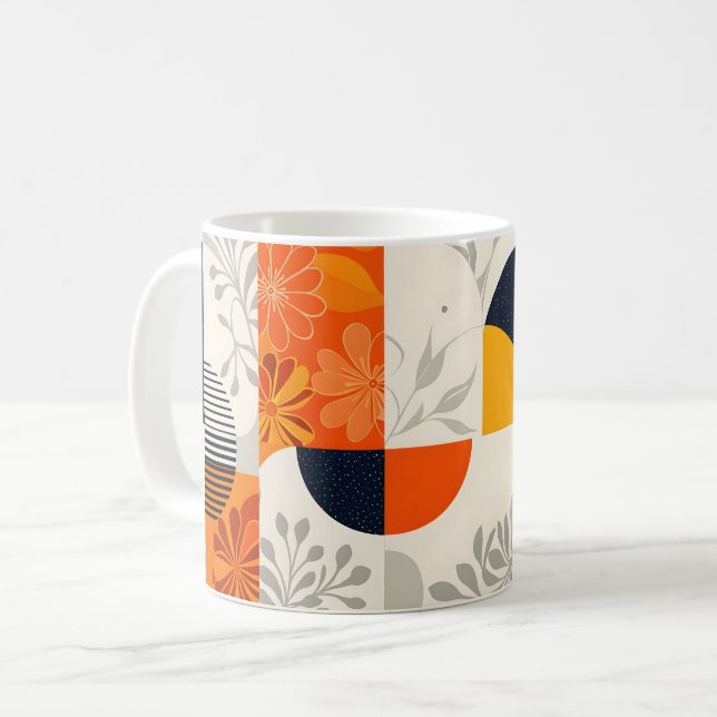 Retro Modern geometri med Blommigt Inslag Kaffemugg (Framsida vänster)