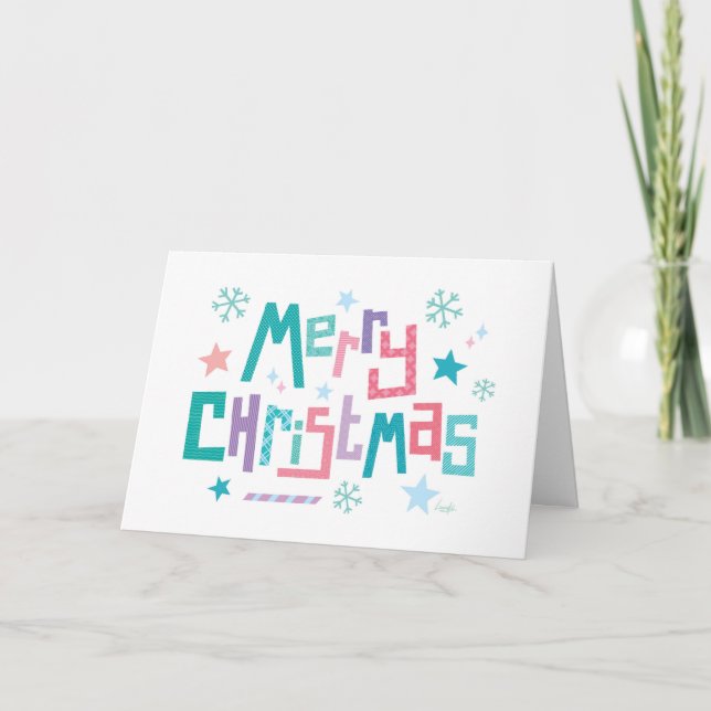 Retro modern glad jul snöig textkort helgkort (Framsida)