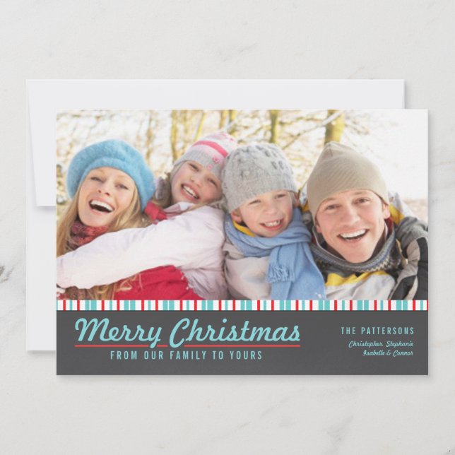 Retro Modern God jul Red Teal Photo Card Julkort (Framsida)