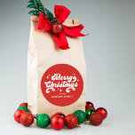Retro Modern God jul Runt Klistermärke<br><div class="desc">Enkla,  moderna julklistermärken med texten "God jul" i vit text i stil med gnista stjärnor på röd bakgrund. Anpassa de röda Helgdag med namn eller anpassningsbar. Snyggtens helgdag-klistermärken är perfekt till använda för kuvertförseglingar,  presentemballering,  party favors och mer!</div>