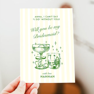 Retro Modern Green Bridesmaid Proposal Card Inbjudningar