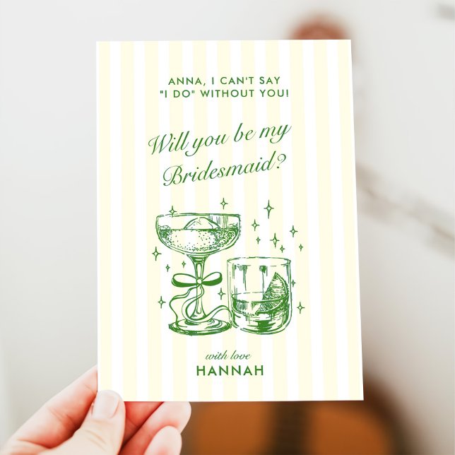Retro Modern Green Bridesmaid Proposal Card Inbjudningar (Skapare uppladdad)