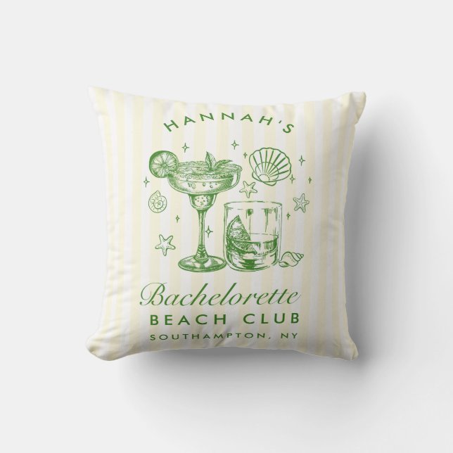 Retro Modern Grön & Gul Randig Möhippa Kudde (Framsida)