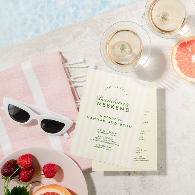 Retro Modern Grönt & Gult Bachelorette Helg Inbjudningar (Retro Modern Green & Yellow Bachelorette Weekend Invitation)