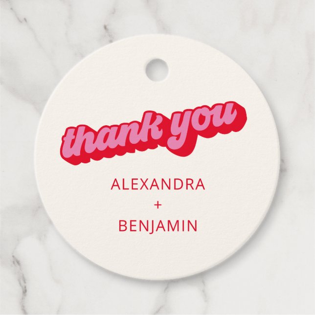 Retro Modern Groovy Fet Rosa Röd Specialdesignad Gåvor Etiketter (Framsida)