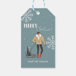 Retro Modern Helgdag i julklapp i mitten av århund Presentetikett