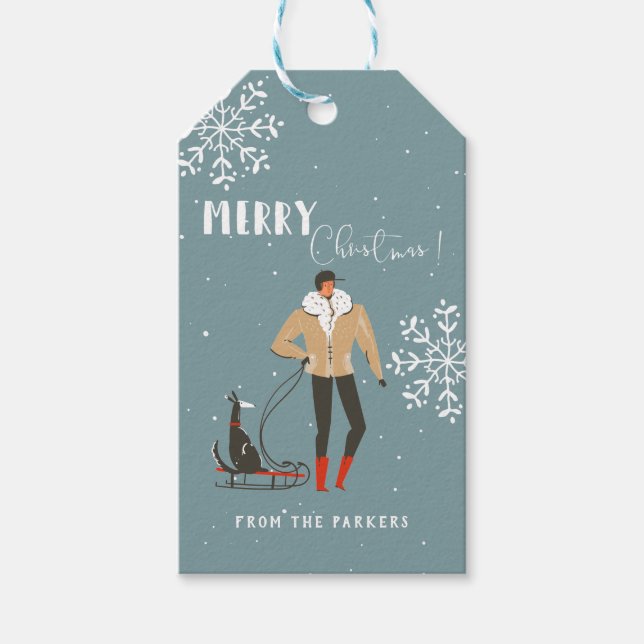 Retro Modern Helgdag i julklapp i mitten av århund Presentetikett (Framsidan)