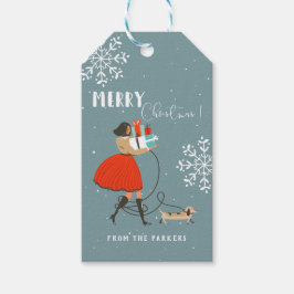 Retro Modern Helgdag i julklapp i mitten av århund Presentetikett