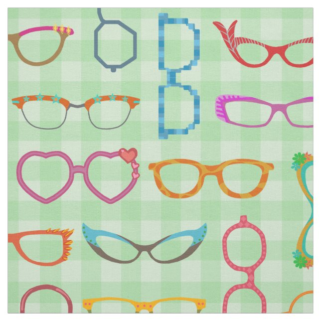 Retro modern Hipster för glasögon med grön Gingham Tyg (Provkarta)