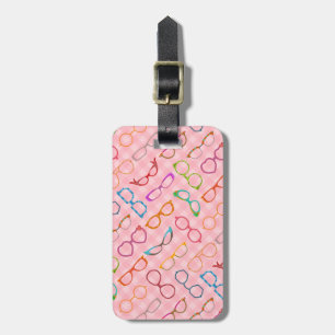 Retro modern Hipster för glasögon med rosa Gingham Bagagebricka