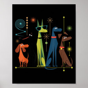 Retro Modern Hundar 50-århundradets 60-årsjubileum Poster