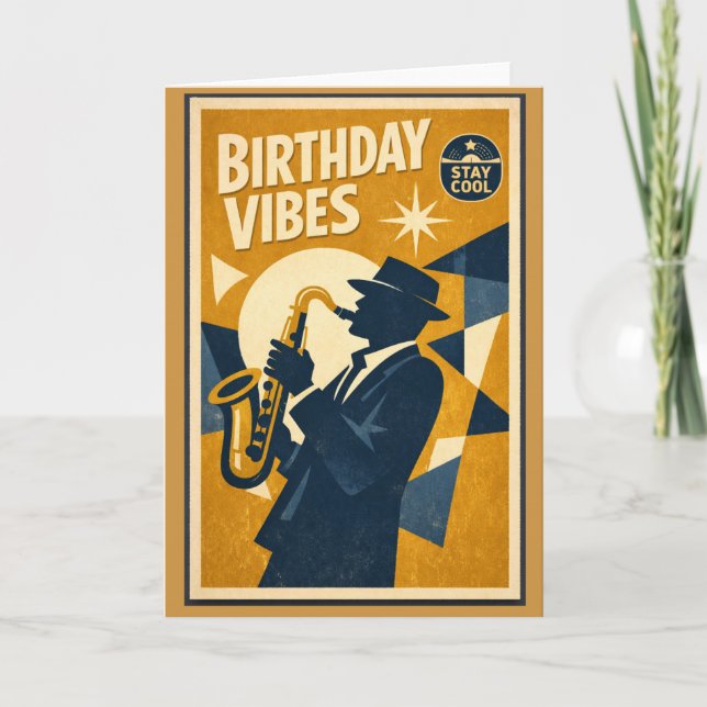 Retro Modern Jazz Saxofon Födelsedagskort för män  Kort (Framsida)