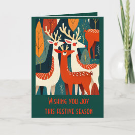 Retro Modern Kitschy Christmas Reindeer Kort