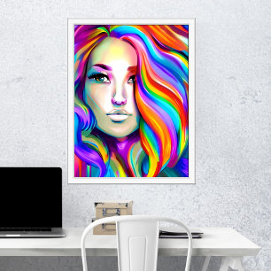 Retro Modern kvinna med Rainbow Hair Poster