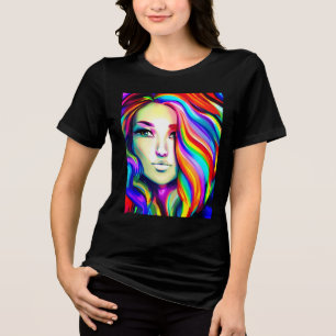 Retro Modern kvinna med Rainbow Hair T Shirt