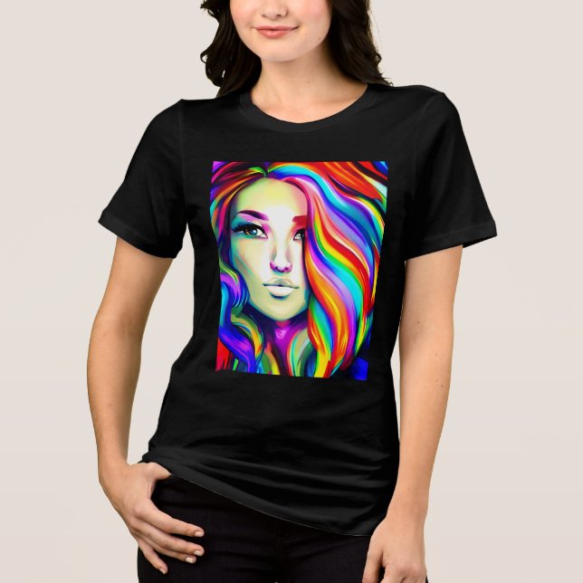 Retro Modern kvinna med Rainbow Hair T Shirt (Framsida)