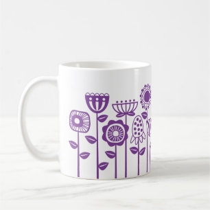 Retro Modern Lila Blomsterträdgård Kaffemugg
