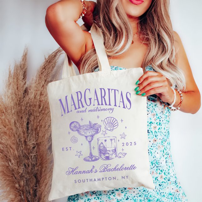 Retro Modern Margaritas och Matrimony Stripe Bach Tygkasse (Skapare uppladdad)