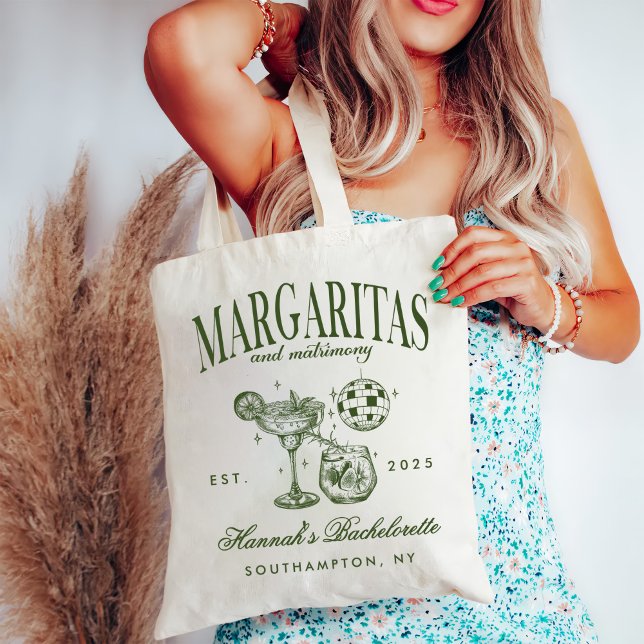 Retro Modern Margaritas och Matrimony Stripe Bach Tygkasse (Skapare uppladdad)