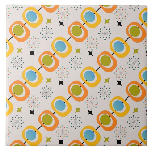 Retro Modern Mid Century Starburst Mönster Kakelplatta (Framsidan)