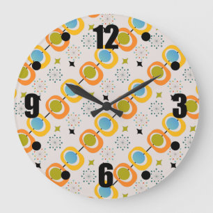 Retro Modern Mid Century Starburst Mönster Lumbar Stor Klocka