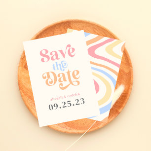 Retro Modern Minimalist Pastel Bröllop Spara Datumet