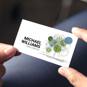 Retro Modern Minimalist Träd Life coach Blue/Grönt Visitkort