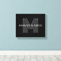 Retro Modern Namn/s Editable Monogram Black & Gråt
