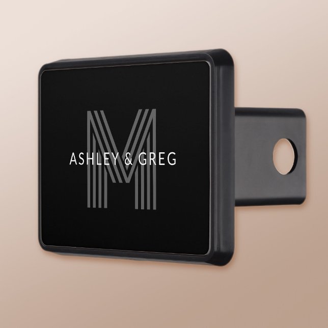 Retro Modern Namn/s Editable Monogram Black & Gråt Dragkroksskydd (Skapare uppladdad)