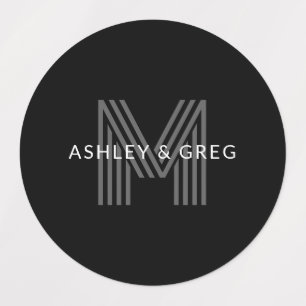 Retro Modern Namn/s Editable Monogram Black & Gråt Klistermärke