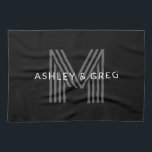 Retro Modern Namn/s Editable Monogram Black & Gråt Kökshandduk<br><div class="desc">Snyggtens anpassade, modernt monogram, redigera som du vill!</div>