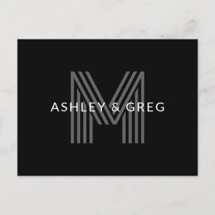 Retro Modern Namn/s Editable Monogram Black & Gråt Vykort