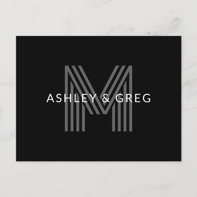 Retro Modern Namn/s Editable Monogram Black & Gråt Vykort (Framsida)
